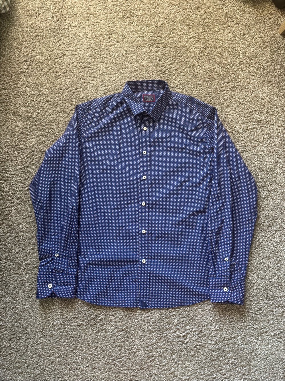 UNTUCKit Ruyilly Mens large Blue Geometric Floral Cotton Button Down Shirt